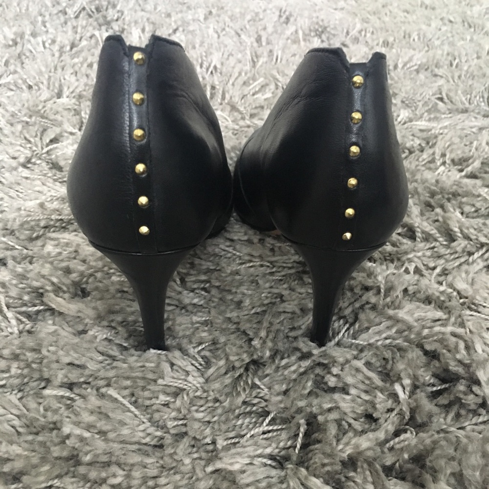 Halogen Black Peep Toe Leather Bootie Heel Sz 9